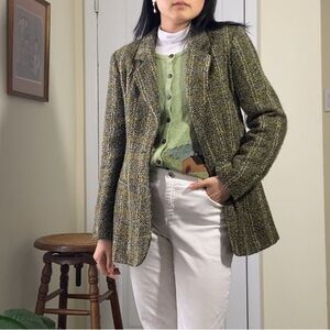Women's Tweed Blazer - Olive Green